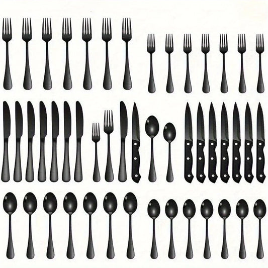 36-Piece Black Silverware Set with Steak Knives – Food-Grade Stainless Steel Flatware & Tableware Cutlery Set