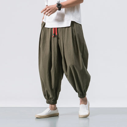 FGKKS Oversize Men’s Loose Harem Pants — Autumn Chinese Linen Sweatpants, High-Quality Casual Trousers for Men