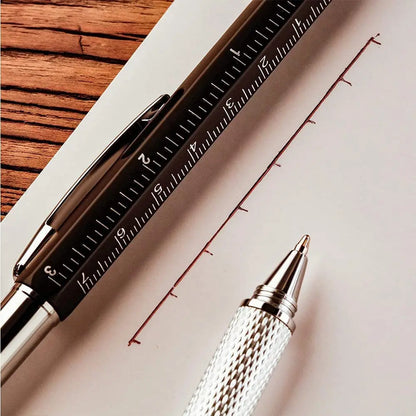 7 in 1 Multifunction Ballpoint Pen - Modern Handheld Tool with Ruler, Screwdriver, Touch Screen Stylus, and Spirit Level