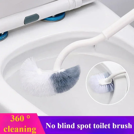 S Shaped Toilet Brush - Wall Mounted 360° Bathroom Cleaning Brush with Long Handle Soft Bristles