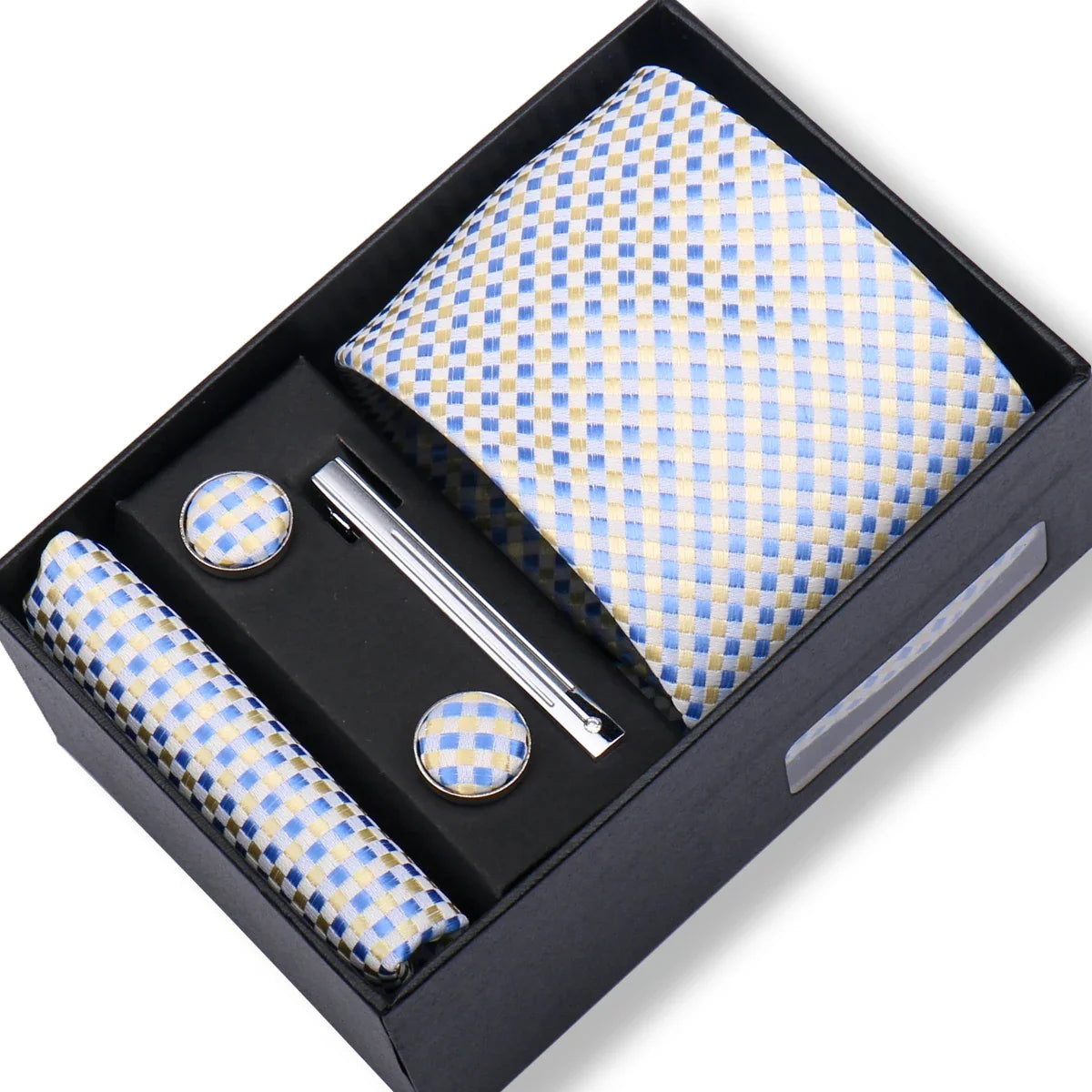 Men’s Green Tie Gift Box Set - Premium Business Necktie with Hanky, Cufflinks & Tie Clip for Wedding Formal Wear