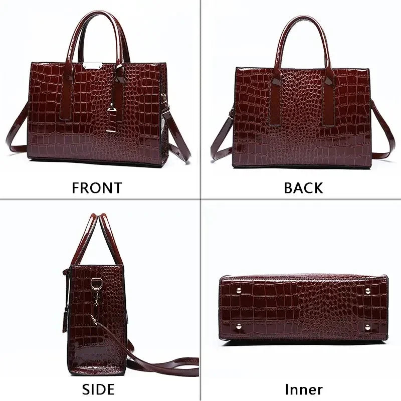 Luxury Vintage Crocodile Pattern Handbag – Women’s Large Leather Tote & Shoulder Bag