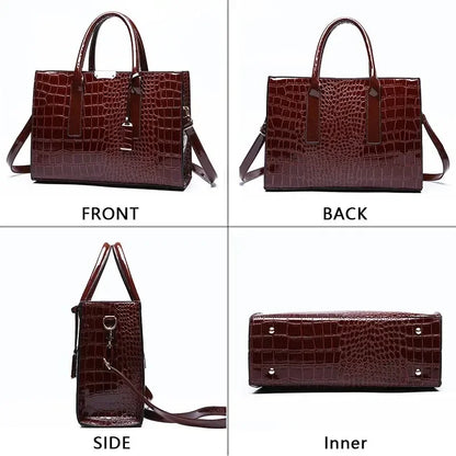 Luxury Vintage Crocodile Pattern Handbag – Women’s Large Leather Tote & Shoulder Bag
