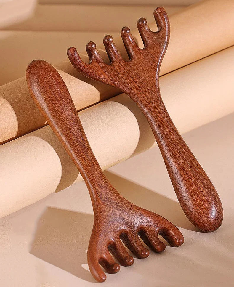 Head Meridian Massage Comb – Anti-Static Natural Wooden Wide Tooth, Six-Claw Gua Sha Tool for Spa & Blood Circulation