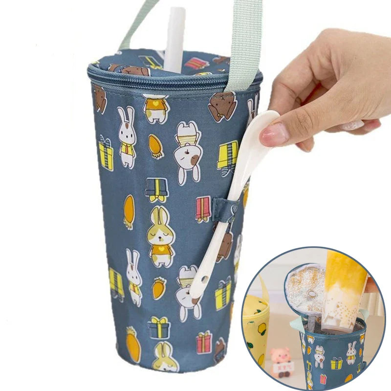 Portable Milk Tea Tote Bag – Insulated Heat Preservation Cup Carrier, Handbag for Drinks, Umbrella, and Camping Accessories