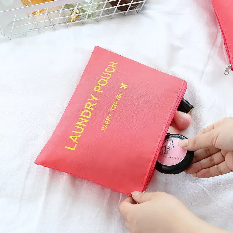 6 Pcs/Set Travel Storage Bag: Pink/Blue/Grey Large Capacity Waterproof Luggage Clothing Underwear Storage with Zipper