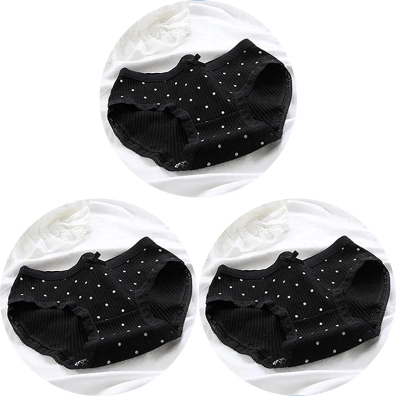 3 Pcs Women’s Cotton Panties Set - Seamless Soft Mid-Waist Black Briefs Skin-Friendly Female Lingerie Underwear
