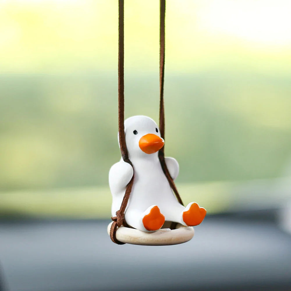 Car Fragrance Gypsum Cute Anime Swing Duck Pendant - Auto Rearview Mirror Ornaments, Birthday Gift Car Accessories