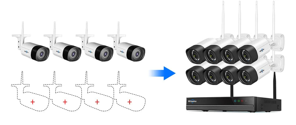 Hiseeu 10CH 5MP WiFi Security Camera System — H.265 NVR with Color Night Vision, Human Motion Detection & 2-Way Audio Outdoor Cameras