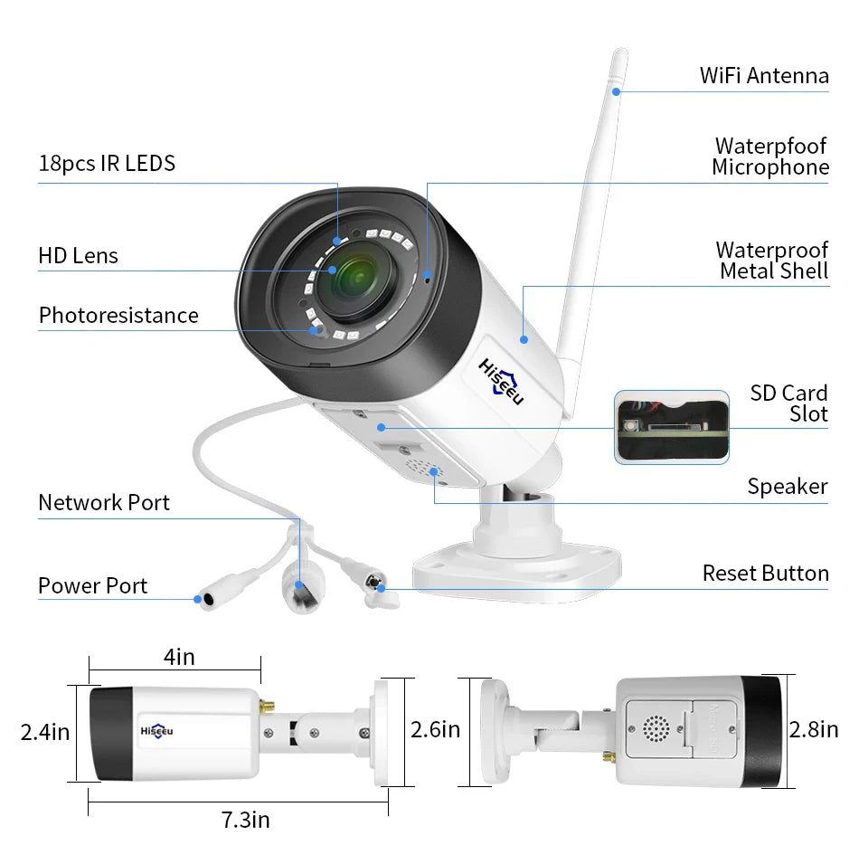 Hiseeu 10CH 5MP WiFi Security Camera System — H.265 NVR with Color Night Vision, Human Motion Detection & 2-Way Audio Outdoor Cameras