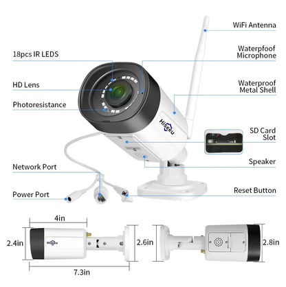 Hiseeu 10CH 5MP WiFi Security Camera System — H.265 NVR with Color Night Vision, Human Motion Detection & 2-Way Audio Outdoor Cameras