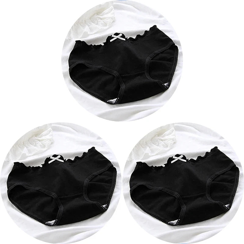 3 Pcs Women’s Cotton Panties Set - Seamless Soft Mid-Waist Black Briefs Skin-Friendly Female Lingerie Underwear