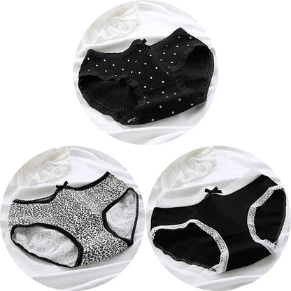 3 Pcs Women’s Cotton Panties Set - Seamless Soft Mid-Waist Black Briefs Skin-Friendly Female Lingerie Underwear