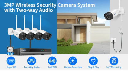 Hiseeu 10CH 5MP WiFi Security Camera System — H.265 NVR with Color Night Vision, Human Motion Detection & 2-Way Audio Outdoor Cameras