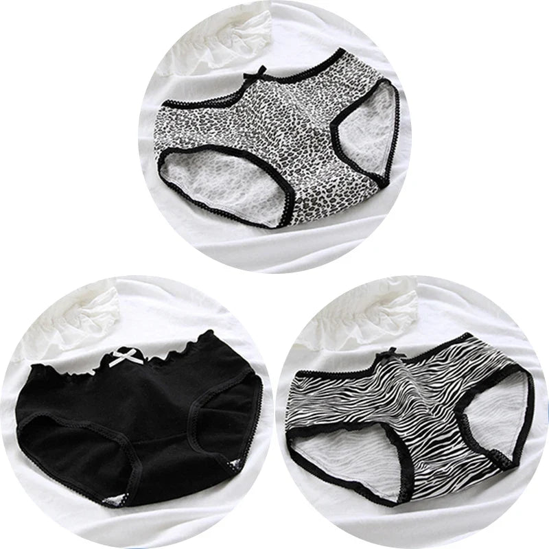 3 Pcs Women’s Cotton Panties Set - Seamless Soft Mid-Waist Black Briefs Skin-Friendly Female Lingerie Underwear