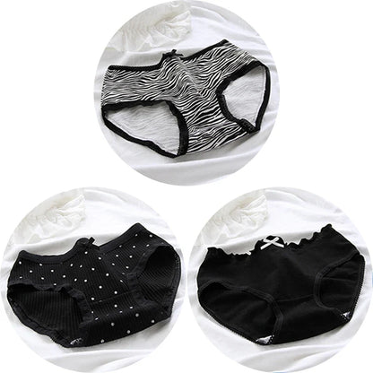 3 Pcs Women’s Cotton Panties Set - Seamless Soft Mid-Waist Black Briefs Skin-Friendly Female Lingerie Underwear