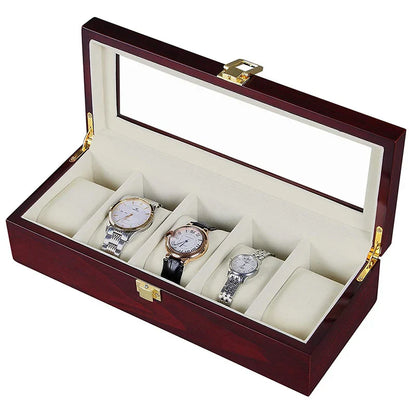 Luxury Wooden Watch Box Organizer – 1/2/3/5/6/10/12 Grid Slots Display Case for Men & Women Watches Jewelry