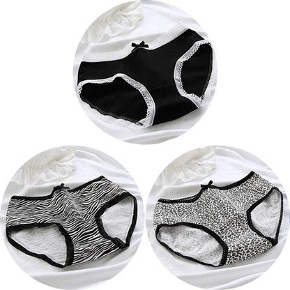 3 Pcs Women’s Cotton Panties Set - Seamless Soft Mid-Waist Black Briefs Skin-Friendly Female Lingerie Underwear