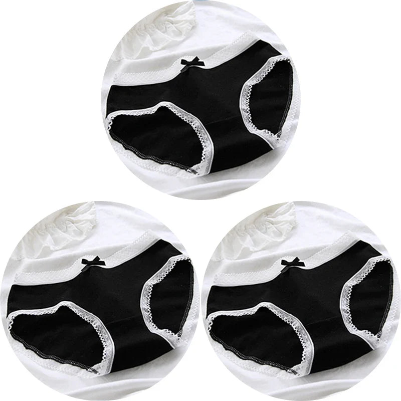 3 Pcs Women’s Cotton Panties Set - Seamless Soft Mid-Waist Black Briefs Skin-Friendly Female Lingerie Underwear
