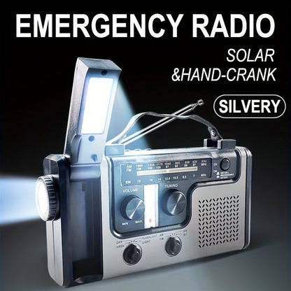 Solar & Hand Crank Emergency Radio – AM/FM/SW Bands, LED Flashlight, SOS Alarm, Phone Charger for Outdoor Survival