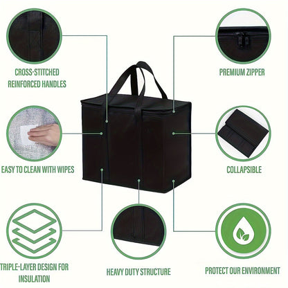 XL/Large Insulated Bag – Keeps Food Hot and Cold for Hours – Grocery Tote, Soft Cooler Bag, Pizza Warmer – Lightweight and Sturdy Zipper
