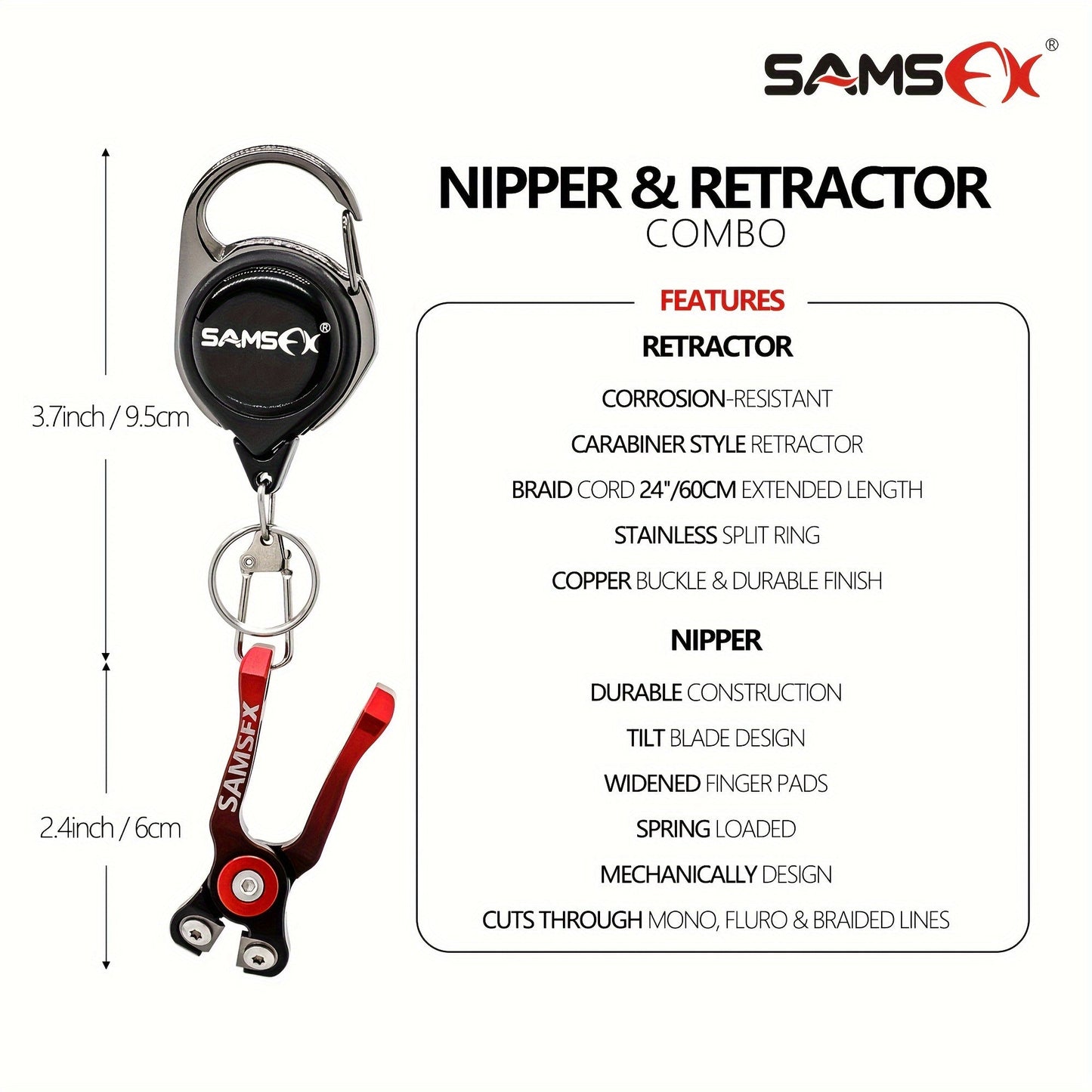 SAMSFX Fishing Scissors with Retractor Combo - Nipper, Wire Clipper, and Line Cutter, Essential Angler Tool for Easy, Precise Cuts with Tether Attachment