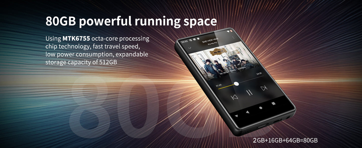 80GB Android MP3 Player — 4.0" Full Touch Screen with Bluetooth, WiFi, Built-in Speakers & Browser Support