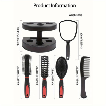 5 Piece Hairdressing Brush Holder Set – Hair Styling Brushes with Mirror, Hairdressing Combs for All Hair Types