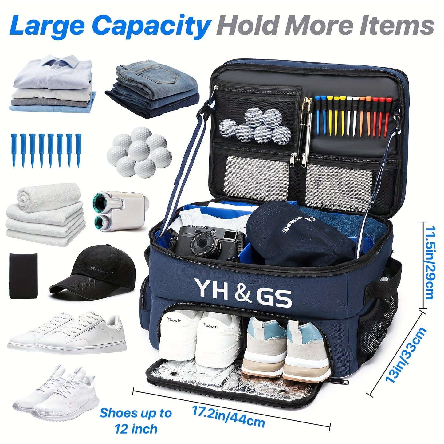 YH & GS Premium Golf Trunk Organizer - Waterproof and Durable Blue Nylon Storage Bag for Golf Shoes and Accessories