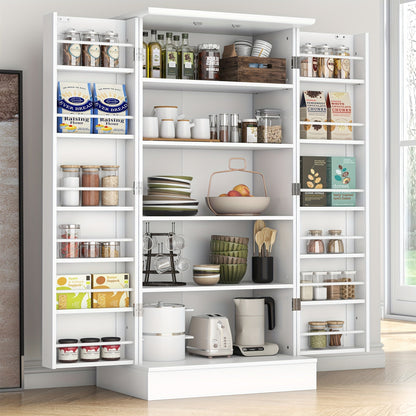 47 Inch White Kitchen Pantry Storage Cabinet – Freestanding Pantry with Doors & Adjustable Shelves, Buffet Cupboard for Kitchen, Living Room, Dining Room