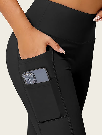 Solid Color Yoga Pants with Pocket – High-Stretch Fitness Leggings for Running and Sports – Women's Activewear