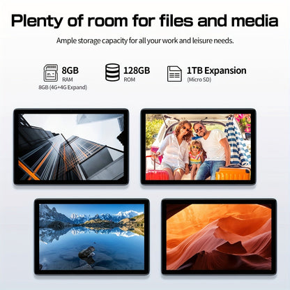 PRITOM 10.1" 2-in-1 Android 14 Tablet - Includes Keyboard, Mouse, Protective Case, Stylus, 128GB ROM, 4GB+4GB RAM, 8MP Dual Camera, 8-Core Processor, 8000mAh Battery, 1280x800 IPS HD Display, Wi-Fi