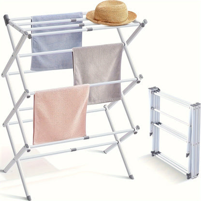 Foldable Drying Rack – Durable Clothes Holder with Anti-Slip Horseshoe & Secure Buckle Lock, Expandable Home Storage Organizer for Towels & Clothing