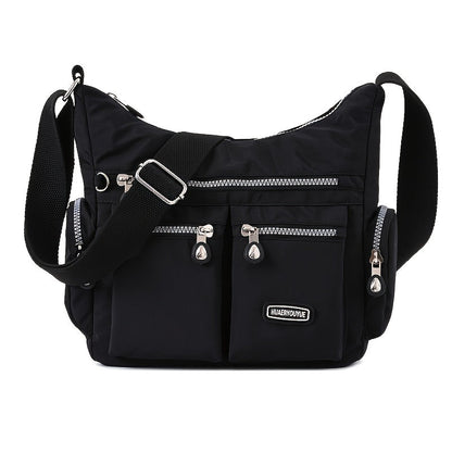 Waterproof Nylon Crossbody Bag for Women - Trendy Zipper Purse with Letter Patch