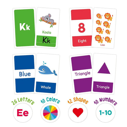 58pcs Double-Sided Alphabet Drawing Cards – Learning Colors, Numbers, Shapes, Animals, ABC Letters, and Common Words, Perfect for Halloween & Christmas Gifts