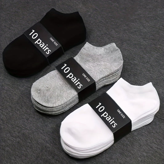 5/10 Pairs Men's Solid Low Cut Ankle Socks - Anti-Odor, Sweat Absorption, Breathable, All-Season Wear