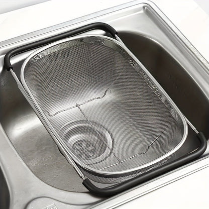 Stainless Steel Sink Colander and Vegetable Washing Basket - Adjustable Strainer Rack for Fruits and Vegetables - Multifunctional Kitchen Gadgets and Accessories