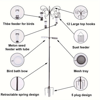 94-Inch Metal Bird Feeding Station – Complete Multi-Feeder Kit with 4 Feeders, Water Bowl & Food Tray