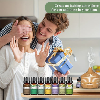 Essential Oils 10ml/0.33 Fl.Oz - Lavender, Vanilla, Eucalyptus, Jasmine, Peppermint, Sandalwood, Frankincense, Sweet Orange, Lemon, Rose, Bergamot, Lemongrass, Patchouli, Cinnamon, Chamomile, Myrrh, Rosemary for Diffusers and Humidifiers