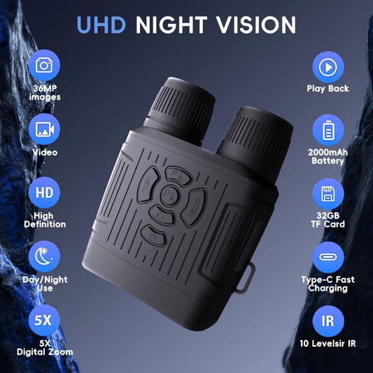 32GB Infrared Night Vision Binoculars Goggles - Capture Photos and Videos in Complete Darkness - Ideal for Camping, Hunting, Security, and Outdoor Adventures