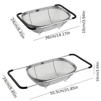 Stainless Steel Sink Colander and Vegetable Washing Basket - Adjustable Strainer Rack for Fruits and Vegetables - Multifunctional Kitchen Gadgets and Accessories