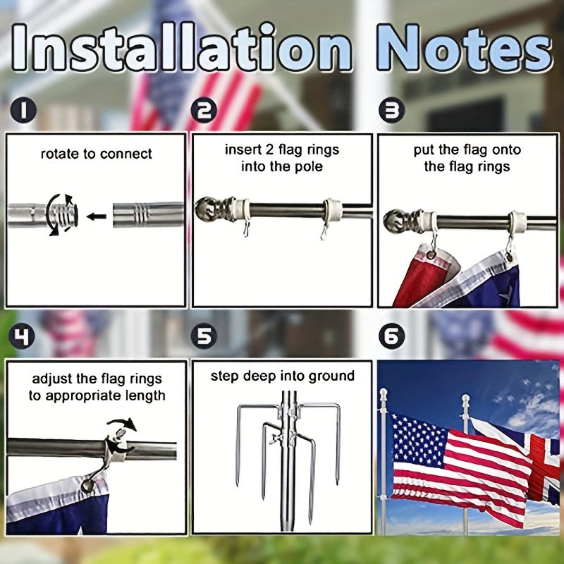 9ft Ground Flag Pole for Outside House – Tangle-Free, Wind-Resistant, Rustproof with 5-Prong Yard Flag Stand (Flag Not Included)