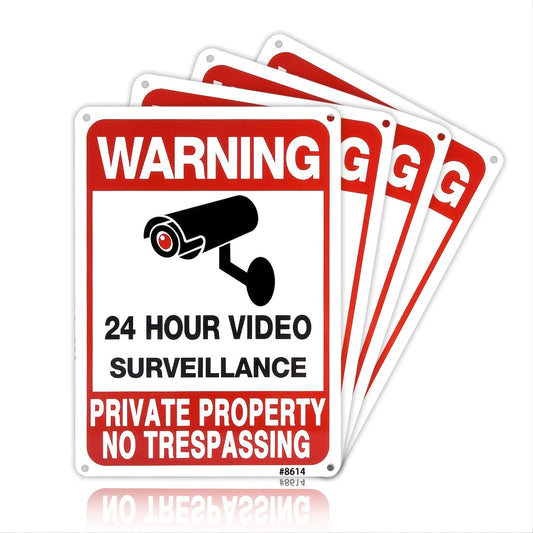 4pcs No Trespassing Signs - Private Property Warning Aluminum Security Camera Signs for Home & Yard, 7x10 Inches