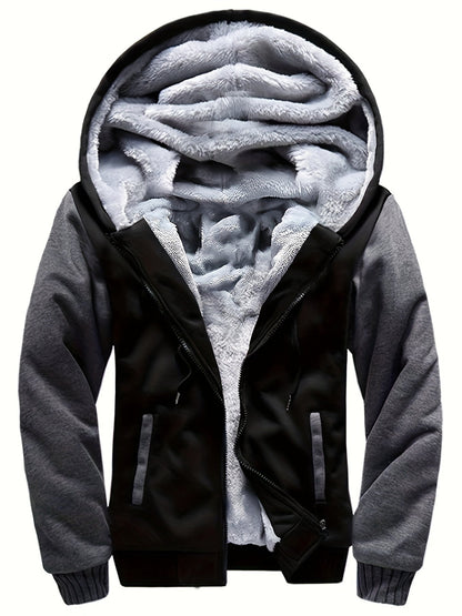WarmthMax Fleece Hooded Jacket - Soft, Breathable, Water-Resistant Insulating Coat for Fall & Winter Outdoor Activities, Color Block Design