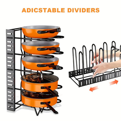 8-Tier Pot Organizer Rack - Metal Kitchen Cabinet Storage for Pots and Pans, Space-Saving Holder