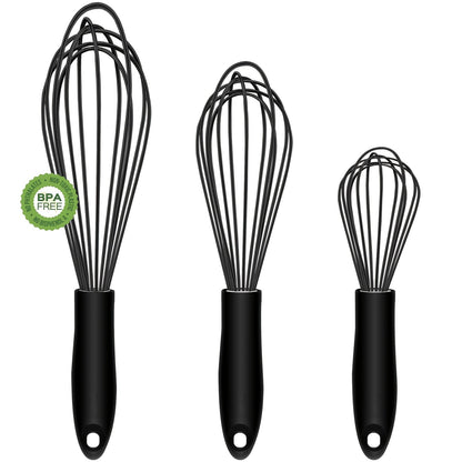 3 Piece Silicone Egg Whisk Set - Manual Egg Beater for Baking and Kitchen Us