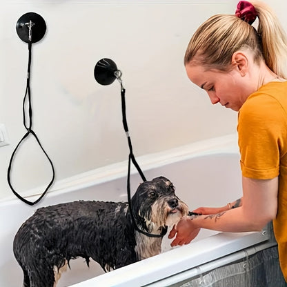 Dog & Cat Bathing Restraint - Suction Cup Anchor with Adjustable Tie-Out Leash for Safe & Easy Grooming