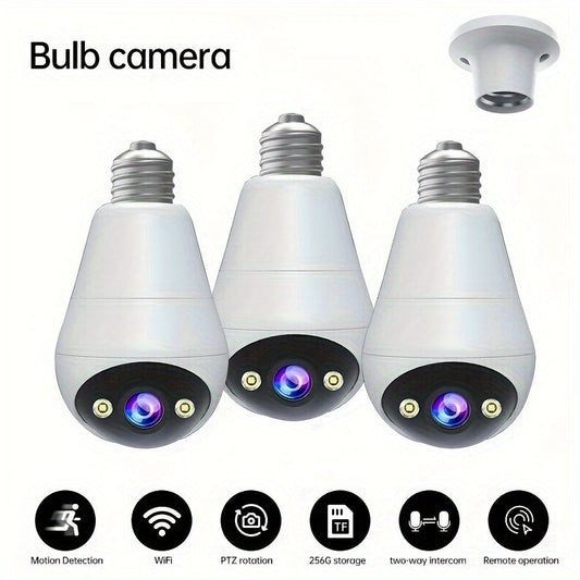 3MP Panoramic PTZ Rotation Light Bulb Wireless Security Camera – Motion Detection, Full-Color Night Vision and Two-Way Voice Call