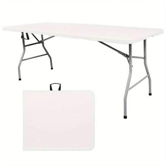4FT/6FT Plastic Folding Table – HDPE Portable Picnic Table for Outdoor Use – Ideal for Camping, Parties, Weddings, Picnics – Includes Lock and Handle – White