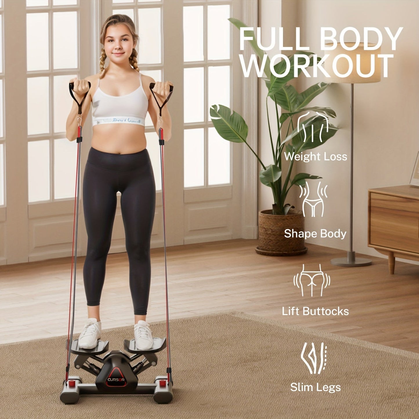 300 LBS Capacity Mini Twist Stepper – Dual Resistance Bands, Full Body Cardio Workout for Home Exercise